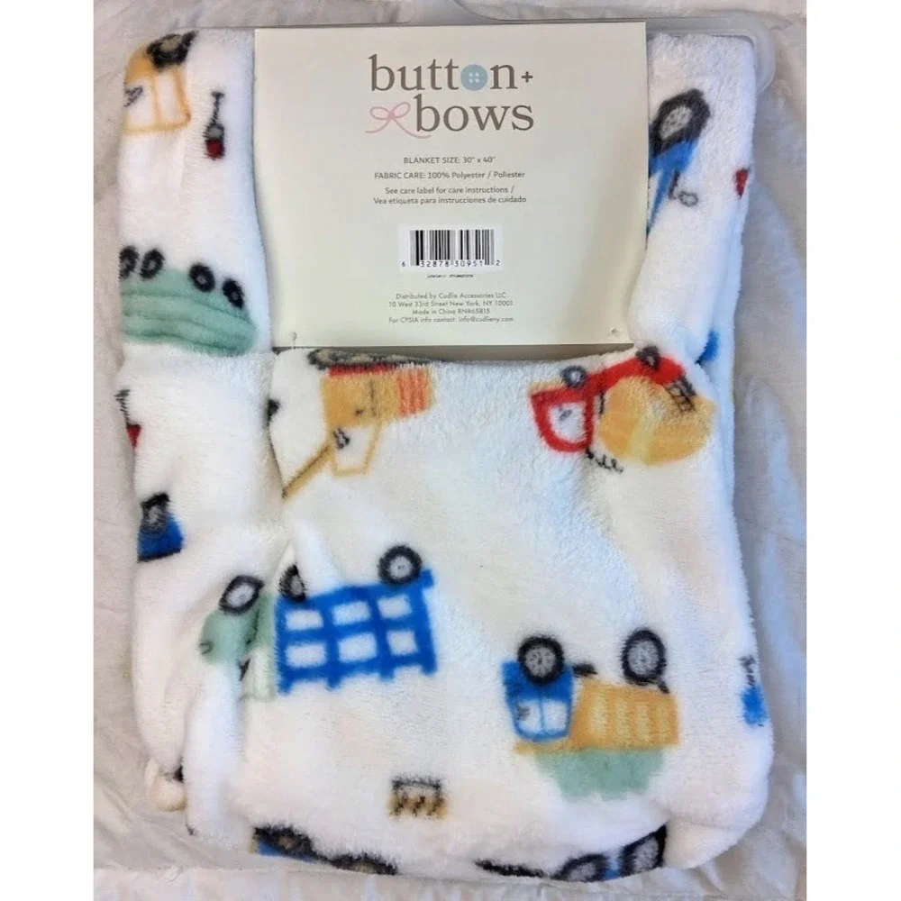 Buttons + & Bows Dump Truck White‎ Baby Blanket Soft Fleece Lovey Construction